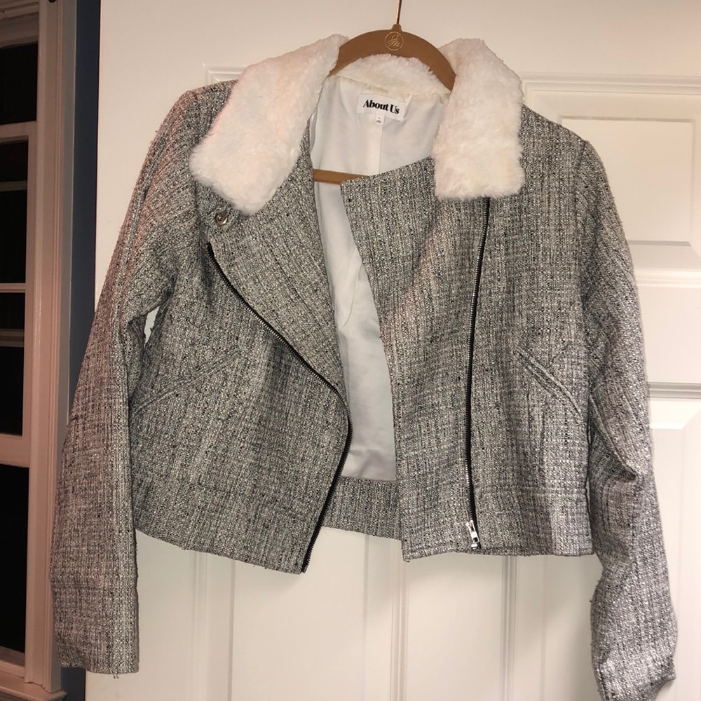 Silver Faux Fur Collar Jacket